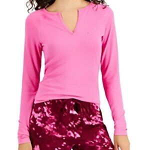 Jenni Women's Split V-Neck Pullover Long-Sleeve Pajama Top, Pink Tease